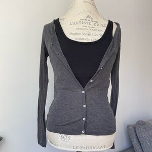 Dark grey V neck button down light cardigan